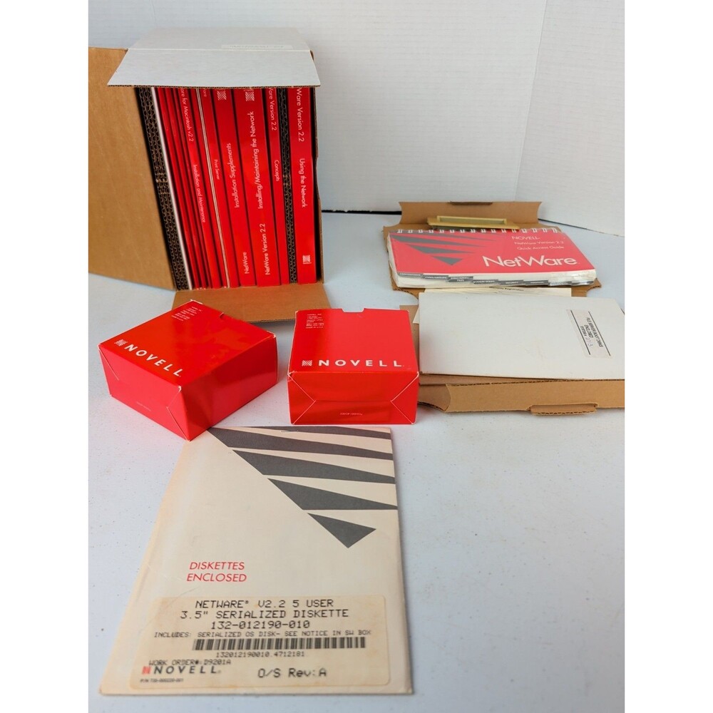 Netware Kit v2.2 by Novell Operating System Floppy & Books Open Box Vtg